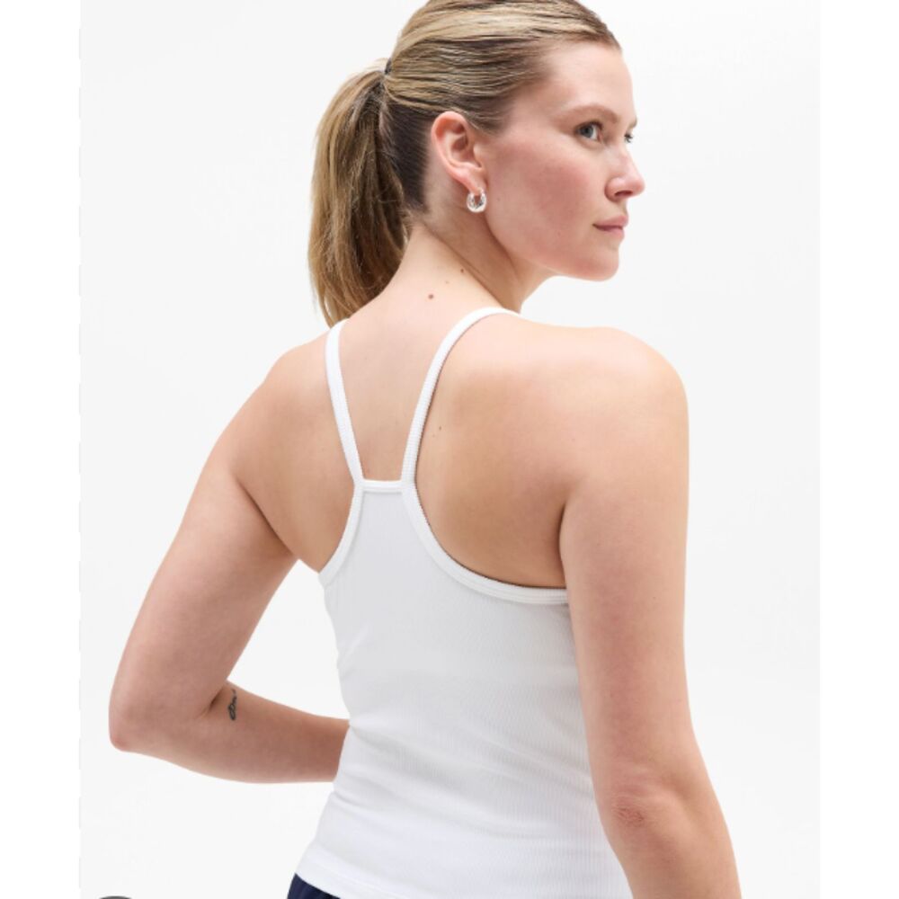 Athleta White Bra Tank Top Built-In Bra 36D Racerback Athletic
